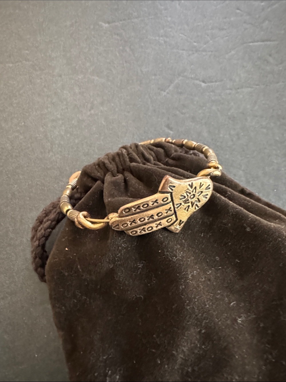 Alex and Ani brass bracelet Rafaelian Gold finish Hamsa hand charm